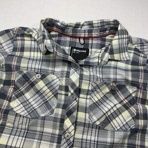 Marmot Flannel Shirt Gray Plaid‎ Button Up Long Sleeve Womens Small